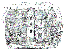 Kasteelhoeve "ter Donckt" - tekening van A. Heins (eind 19de e.) in "De lange weg naar Kluisbergen" van Berten De Keyzer, 1978 - klik om te vergroten